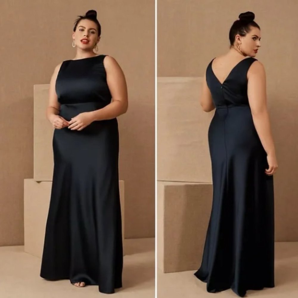 BHLDN Beckett Satin Dress Black